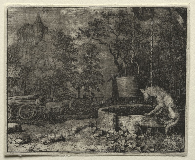 Reynard the Fox:  Reynard Tricks the Wife of the Wolf. Allart van Everdingen (Dutch, 1621-1675). Etching