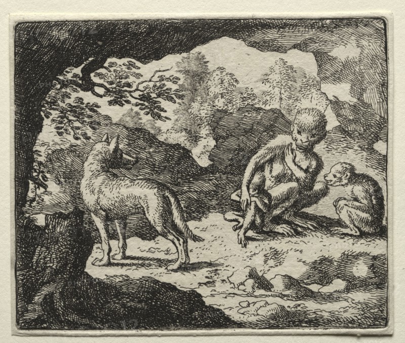 Reynard the Fox:  The Wolf in the Monkey's Den. Allart van Everdingen (Dutch, 1621-1675). Etching