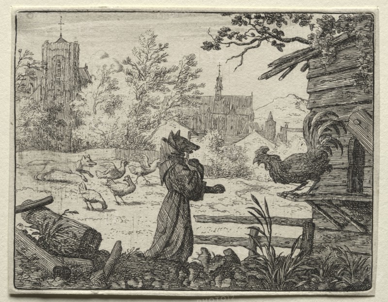 Reynard the Fox:  Reynard Disguised as a Monk. Allart van Everdingen (Dutch, 1621-1675). Etching