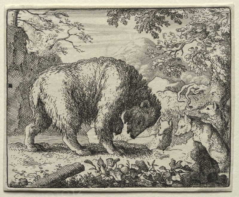 Reynard the Fox:  Reynard Promises Honey to the Bear. Allart van Everdingen (Dutch, 1621-1675). Etching