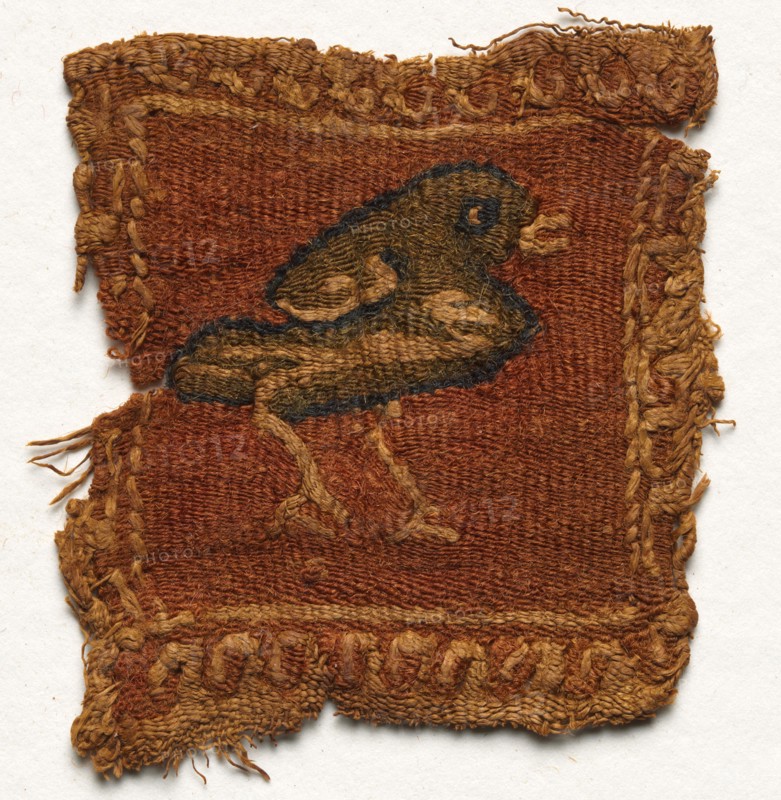 Fragment with Roundel and Decorative Stripes, 600s - 700s. Egypt, Umayyad period, 7th - 8th century (?). Tabby weave with inwoven tapestry ornament, linen and wool; overall: 17.3 x 29.3 cm (6 13/16 x 11 9/16 in.)