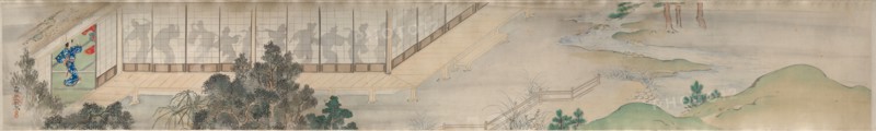 The Shadow Dancers, 1800s. Yamamoto Baiitsu (Japanese, 1783-1856). Handscroll, ink and color on silk; image: 20.8 x 142.3 cm (8 3/16 x 56 in.); overall: 21.7 x 227.8 cm (8 9/16 x 89 11/16 in.); with knobs: 23.2 x 227.8 cm (9 1/8 x 89 11/16 in.)