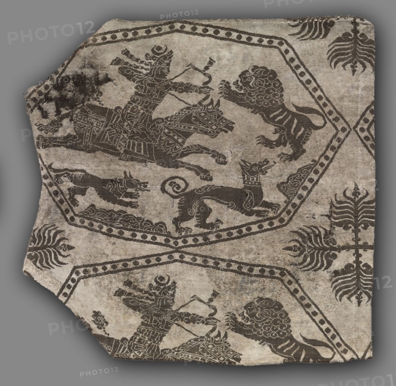 Fragment of a Caftan, 935-1055. Iran or Iraq, Buyid period, 10th-11th Century. Lampas weave, silk; overall: 50.5 x 49.2 cm (19 7/8 x 19 3/8 in.)