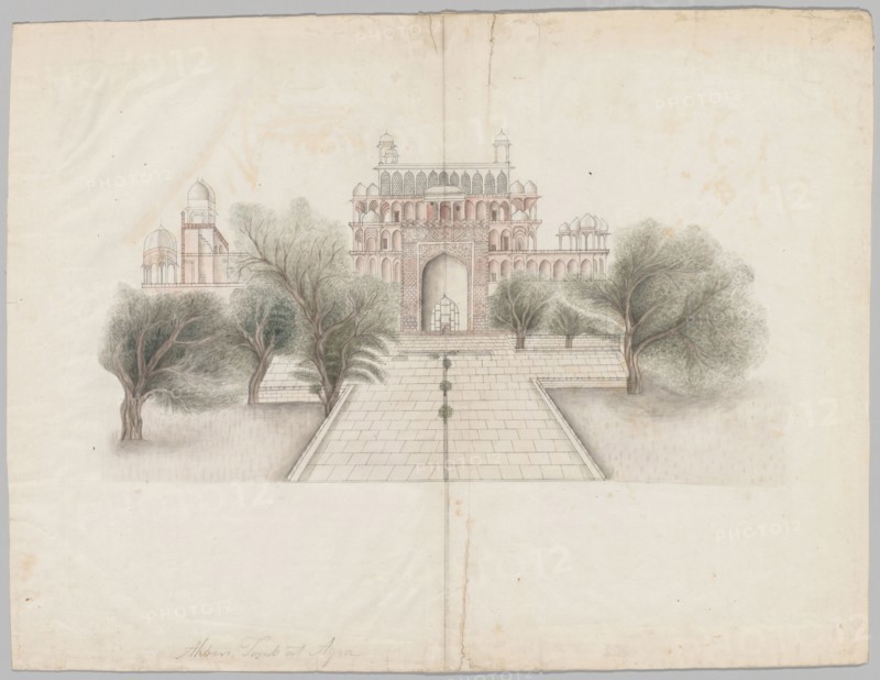 The Mausoleum of Akbar at Secundrabad, early 19th century. India, Company School, early 19th century. Watercolor on paper; overall: 45.7 x 60.3 cm (18 x 23 3/4 in.).