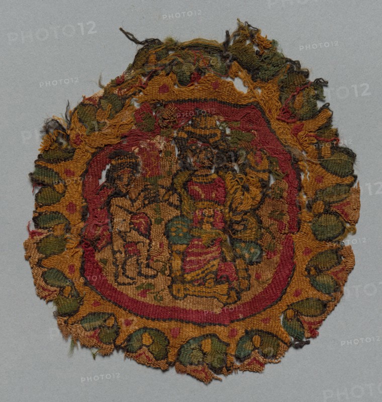 Fragment from a Segmentum, 700s - 800s. Egypt, Umayyad period ?, 8th - 9th century. Tapestry (originally inwoven in tabby ground); wool and linen; overall: 13 x 11.6 cm (5 1/8 x 4 9/16 in.)