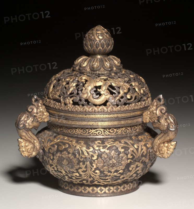 Incense Burner, early 1400s. China, Yongle Period (1403-1424). Iron inlaid with gold and silver; overall: 16.5 x 15.2 cm (6 1/2 x 6 in.).