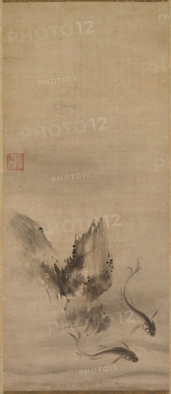 Fish and Rock, 16th century. Rinkyo (Japanese). Pair of hanging scrolls: ink on paper; painting only: 66.5 x 28.4 cm (26 3/16 x 11 3/16 in.); including mounting: 139.7 x 42.6 cm (55 x 16 3/4 in.).