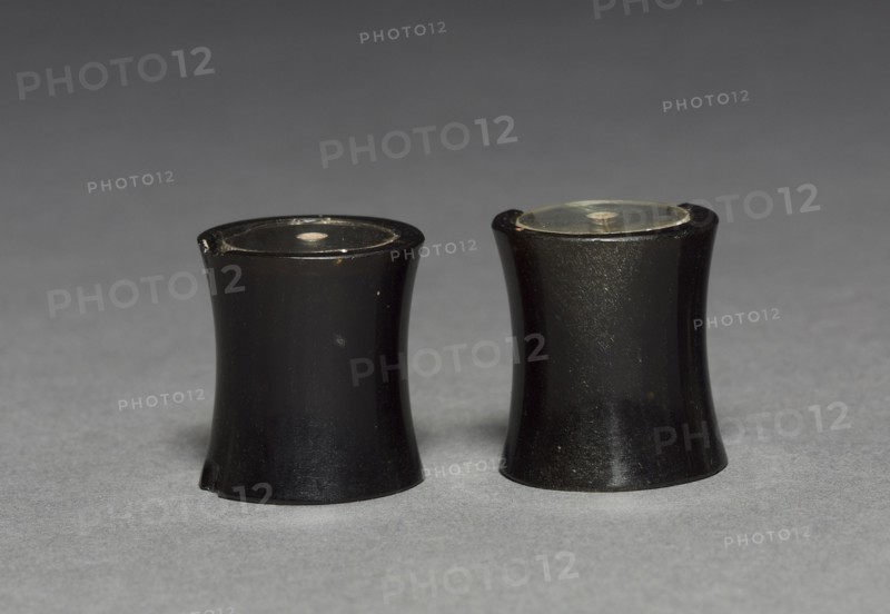 Pair of Ear Ornaments, c. 1200-1519. Mexico, Guerrero, Ichcatiopan, Mixtec or Aztec. Obsidian, crystal; overall: 2.5 x 2.2 cm (1 x 7/8 in.).