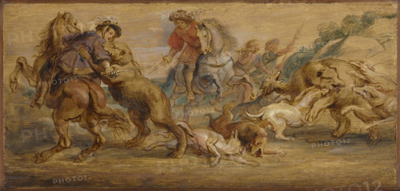 Study for "The Bear Hunt" (for the Alcázar, Madrid), c. 1639. Peter Paul Rubens (Flemish, 1577-1640). Oil on wood; framed: 70.5 x 40.6 x 7.6 cm (27 3/4 x 16 x 3 in.); unframed: 26 x 53.7 cm (10 1/4 x 21 1/8 in.).
