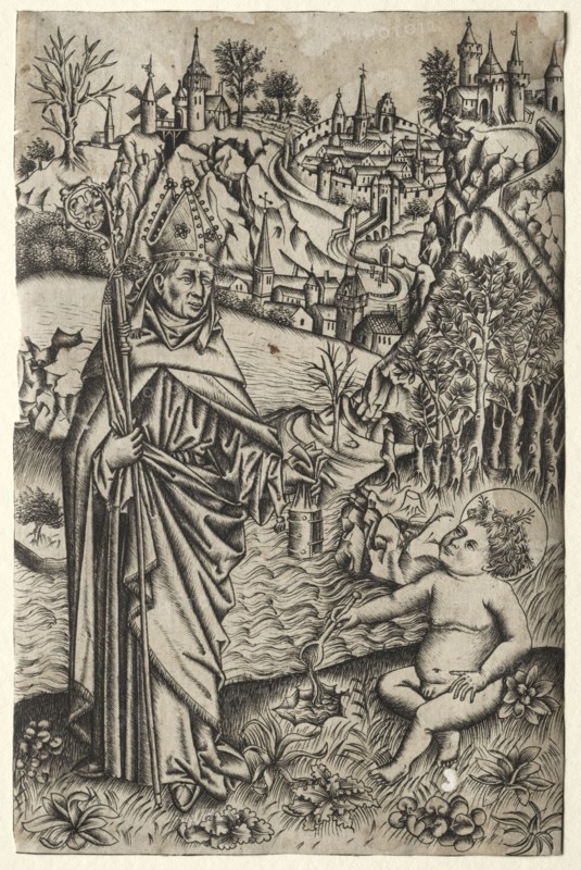 St. Augustine and the Child on the Seashore, c. 1465-1469. Master of the Nuremberg Passion (German). Engraving