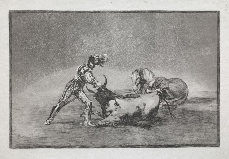 La Tauramaquia:  A Spanish Knight Kills the Bull after Having Lost His Horse, 1815-1816. Francisco de Goya (Spanish, 1746-1828). Etching, aquatint and engraving