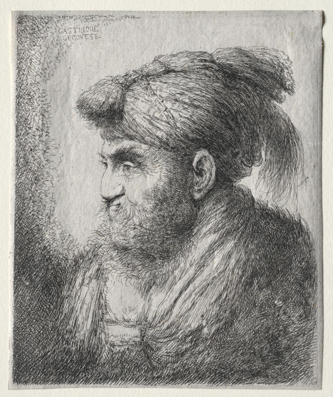Head of a Man in Oriental Turban, c. 1650. Giovanni Benedetto Castiglione (Italian, 1609-1664). Etching