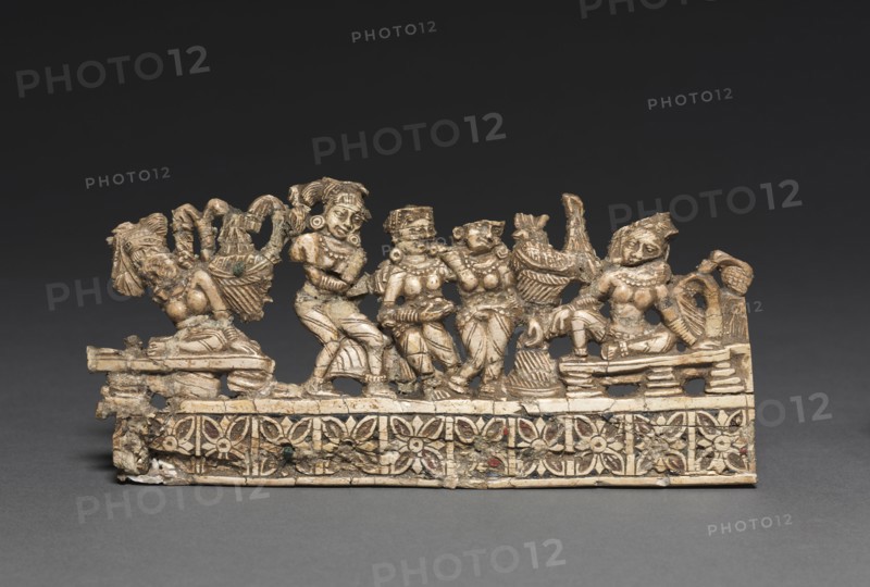 Ladies Entertained by Dancers, 1-200. Afghanistan, Begram, Kushan Period (1st century-320). Ivory; overall: 7.5 x 17 cm (2 15/16 x 6 11/16 in.).