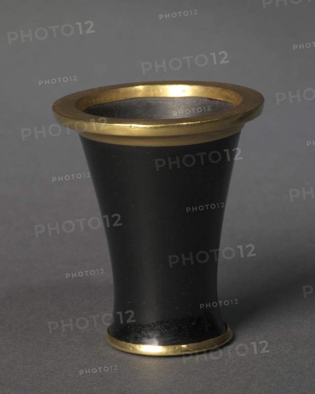 Cosmetic Vessel (Beaker), c. 1859-1814 BC. Egypt, Middle Kingdom, Dynasty 12, reign of Amenemhat III, 1918-1884 BC. Obsidian and gold; diameter: 4.2 cm (1 5/8 in.); overall: 4.9 cm (1 15/16 in.); diameter of base: 2.6 cm (1 in.).