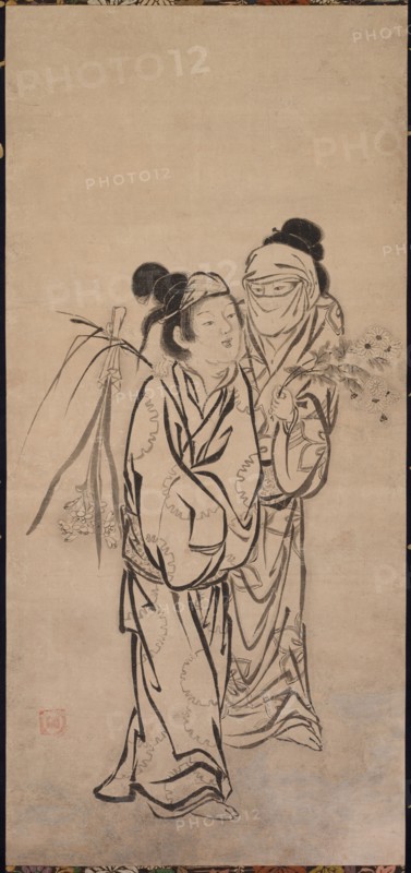 A Couple, late 1500s. Hasegawa Soen (Japanese). Hanging scroll; ink on paper; image: 102.3 x 47.6 cm (40 1/4 x 18 3/4 in.); overall: 189.2 x 68 cm (74 1/2 x 26 3/4 in.).