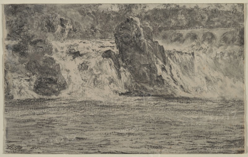 Falls of the Rhine at Schaffhausen (Rheinfall von Schaffhausen), 1885. Adolph von Menzel (German, 1815-1905). Graphite, with stumping (traces of white paint, along left edge, unrelated to composition); sheet: 12.3 x 19.5 cm (4 13/16 x 7 11/16 in.).