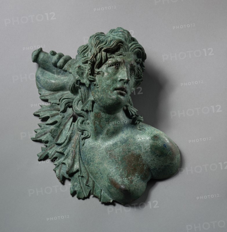 Tritoness Relief Applique, late 2nd Century BC. Greece, Hellenistic period. Bronze with copper inlays; overall: 22.4 x 24.5 x 7.8 cm (8 13/16 x 9 5/8 x 3 1/16 in.).