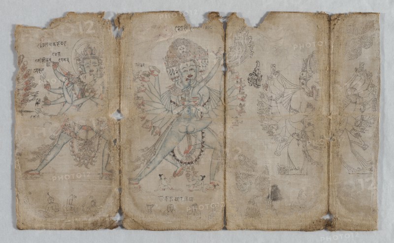 Iconographic Drawing of Tantric Enlightened Beings (verso), c. 1500. Tibet, early 15th Century. Ink and watercolor on cotton; overall: 20.3 x 12.7 cm (8 x 5 in.).