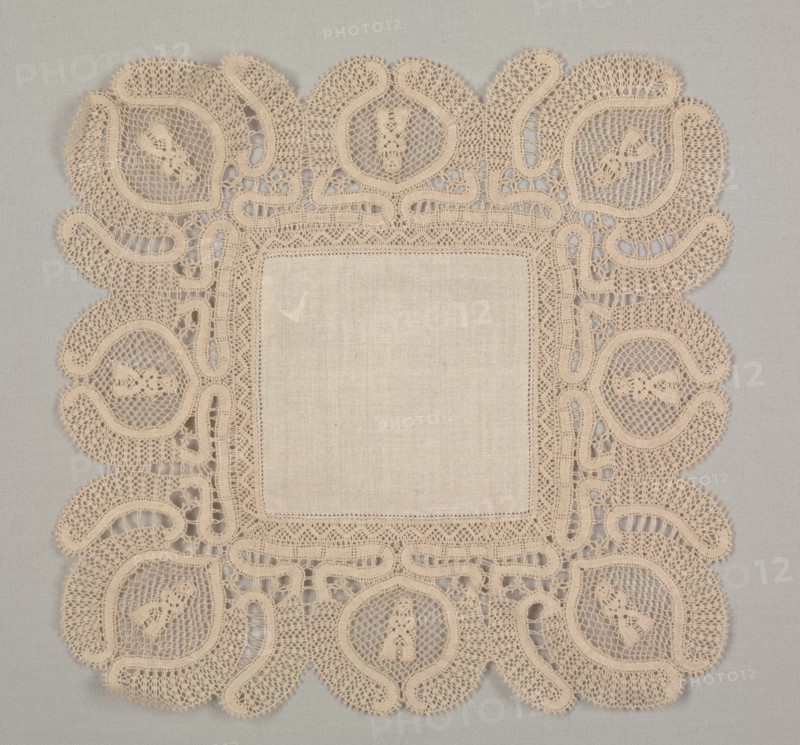 Lace, 19th century. Italy, Abruzzi, Pescocostanzo, l'Aquila, 19th century. Bobbin lace with embroidery; overall: 26.7 x 26.7 cm (10 1/2 x 10 1/2 in.)