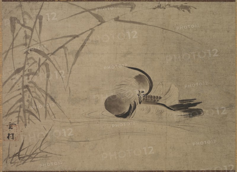 Mandarin Duck, 1500s. Sesson Shukei (Japanese, 1504-1589). Hanging scroll; ink on paper; painting only: 30 x 41.4 cm (11 13/16 x 16 5/16 in.); including mounting: 110 x 58.4 cm (43 5/16 x 23 in.).