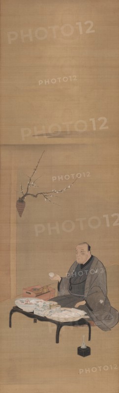 Portrait of Kinokuniya Bunzaemon, 19th century. Attributed to Utagawa Toyokuni (Japanese, 1769-1825). Hanging scroll; ink and color on silk; overall: 136.6 x 31.5 cm (53 3/4 x 12 3/8 in.); within painted borders: 89 x 27.3 cm (35 1/16 x 10 3/4 in.).