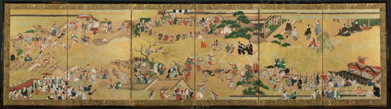 Festival Scenes, 1615-1699. Japan, Edo Period (1615-1868). Six-fold screen; ink, color, and gold on gold-ground paper; overall: 51.1 x 208.9 cm (20 1/8 x 82 1/4 in.).