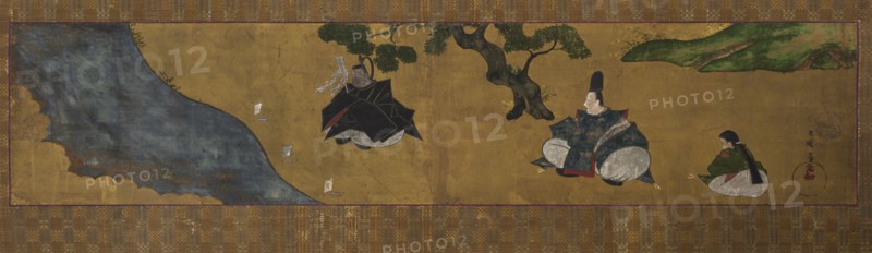 Ablution Scene (Misogi), late 18th Century. Tawaraya Sori (Japanese). Hanging scroll, ink, color and gold leaf on paper; image: 23.4 x 109.4 cm (9 3/16 x 43 1/16 in.); overall: 110 x 122.8 cm (43 5/16 x 48 3/8 in.); with knobs: 110 x 128.2 cm (43 5/16 x 50 1/2 in.).