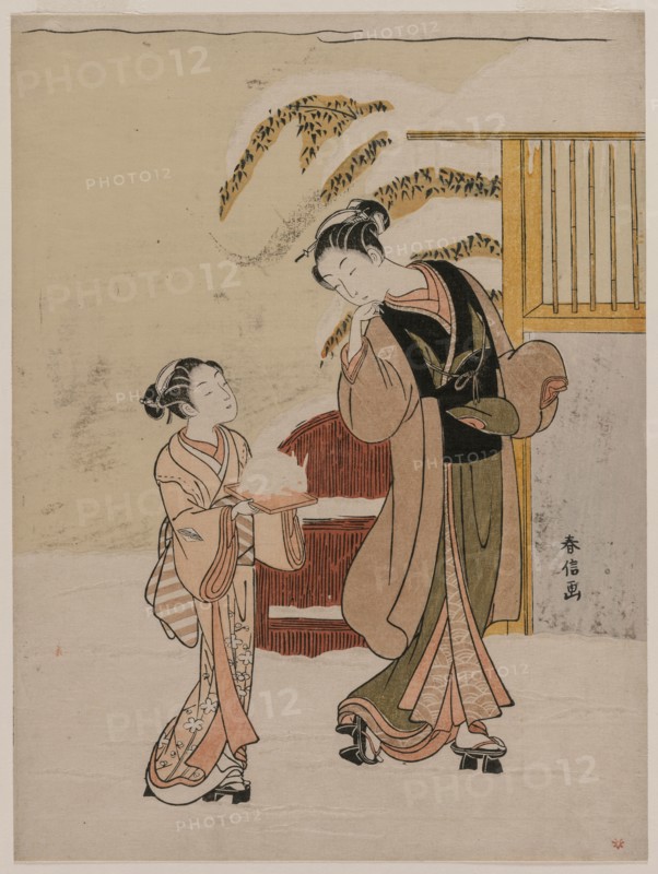 Young Woman Admiring a Snow Rabbit, late 1760s. Suzuki Harunobu (Japanese, 1724-1770). Woodblock print; ink, color, and embossing on paper; sheet: 28.2 x 21.2 cm (11 1/8 x 8 3/8 in.).