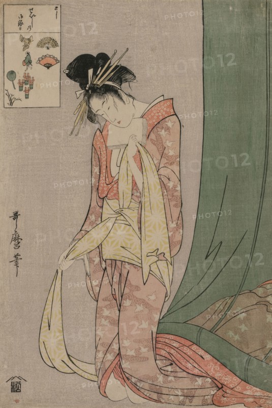 Hanaogi of Ogiya from the series Picture Puzzles, c. 1797. Kitagawa Utamaro (Japanese, 1753?-1806). Color woodblock print; ink and color on paper; sheet: 37.6 x 25.4 cm (14 13/16 x 10 in.).