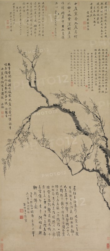 Plum Blossoms, 1747. Wang Shishen (Chinese, 1686-1759). Hanging scroll, ink on paper; overall: 142.7 x 75.5 cm (56 3/16 x 29 3/4 in.).
