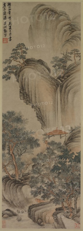 Empty Arbor and Rapid Waterfall, 1468. Zhang Ning (Chinese, 1426-c. 1495). Hanging scroll, ink and color on paper; overall: 109.8 x 38.1 cm (43 1/4 x 15 in.).