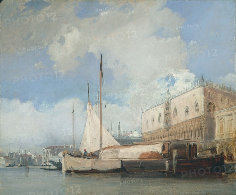 The Doge's Palace, Venice, 1826. Richard Parkes Bonington (British, 1802-1828). Oil on millboard; framed: 53.5 x 61 x 6 cm (21 1/16 x 24 x 2 3/8 in.); unframed: 35.5 x 42.7 cm (14 x 16 13/16 in.)