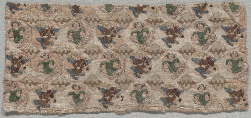 Embroidered Fragment, 1350-1375. Germany, Lower Saxony, mid to 3rd quarter of 14th century. Embroidery; silk and gold on silk over linen; overall: 13.9 x 30.5 cm (5 1/2 x 12 in.)