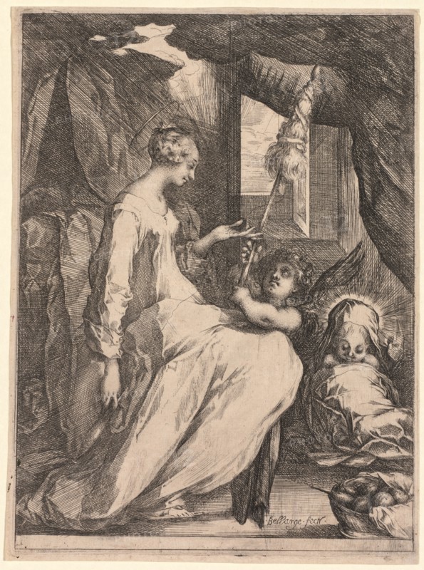 The Virgin and Child with Distaff and an Angel, c. 1611-1613. Jacques Bellange (French, c.1575-1616). Etching and engraving; sheet: 26.1 x 19.3 cm (10 1/4 x 7 5/8 in.); platemark: 25.1 x 18.7 cm (9 7/8 x 7 3/8 in.)