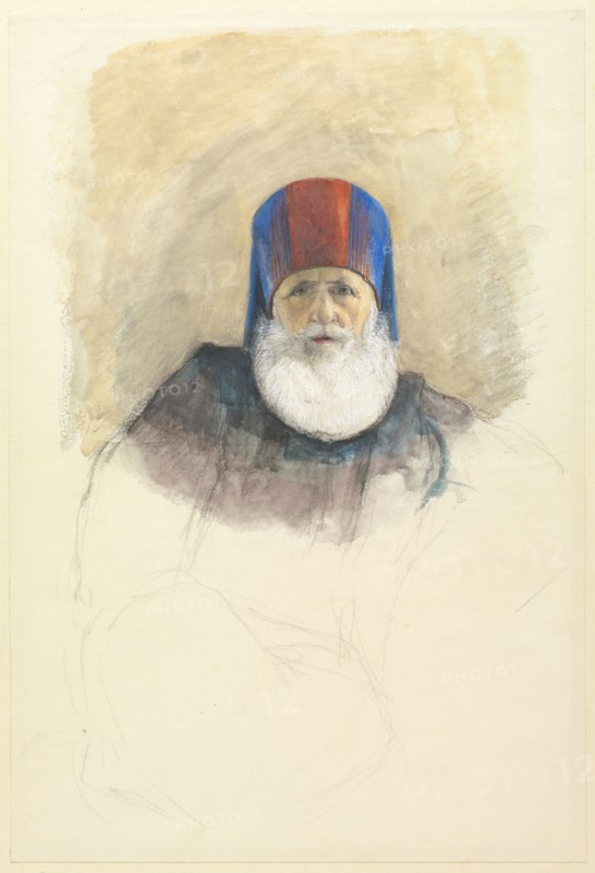 Study for Mehmet Ali Pasha, c. 1844. John Frederick Lewis (British, 1805-1876). Watercolor, gouache, black chalk, and graphite; sheet: 36.2 x 24.6 cm (14 1/4 x 9 11/16 in.); secondary support: 44.3 x 33 cm (17 7/16 x 13 in.).