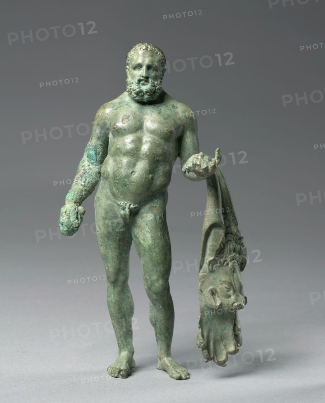 Hercules, c. 30 BC - 20. Italy, Rome, Early Imperial period. Bronze with silver and copper inlays; overall: 14.5 x 8 cm (5 11/16 x 3 1/8 in.)