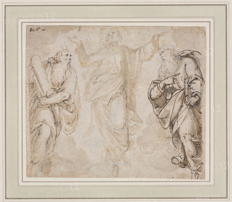 The Transfiguration (recto); Study of Hands (verso), c. 1590. Camillo Procaccini (Italian, 1546-1629). Pen and brown ink and graphite and brush and brown wash; sheet: 16.5 x 19.4 cm (6 1/2 x 7 5/8 in.); secondary support: 26.7 x 30.7 cm (10 1/2 x 12 1/16 in.).