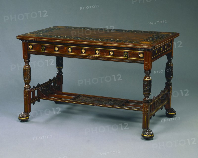 Center Table, c. 1875. Herter Brothers (American). Rosewood inlaid with other woods and bone; overall: 76.5 x 122 x 76.2 cm (30 1/8 x 48 1/16 x 30 in.).