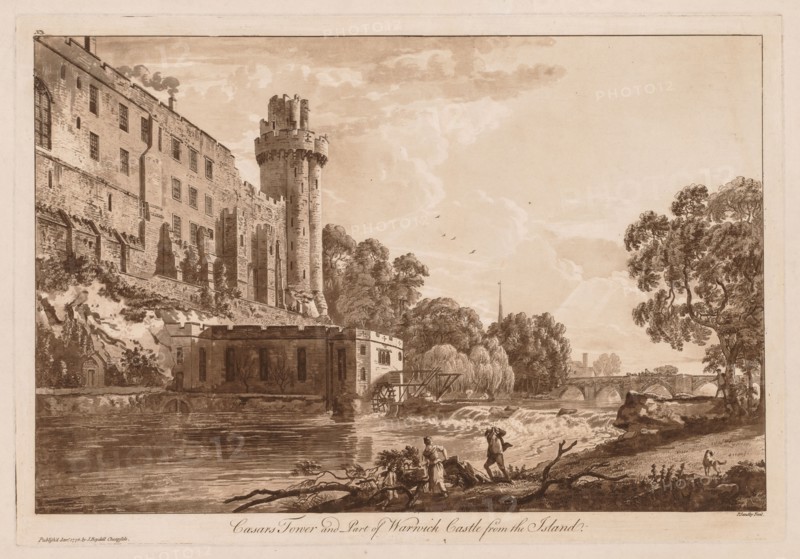 Views of Warwick Castle:  Caesar's ower and Part of Warwick Castle from the Island, 1776. Paul Sandby (British, 1731-1809). Etching and aquatint