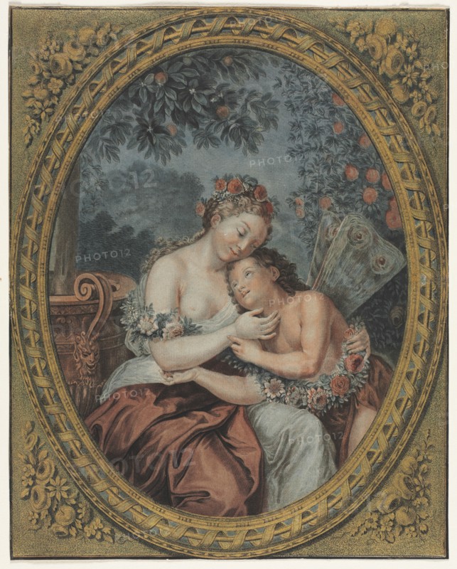 Zephyre and Flore, c. 1776. Jean François Janinet (French, 1752-1814), after Antoine Coypel (French, 1661-1722). Color wash-manner etching and engraving with applied gold leaf; sheet: 33.3 x 26.5 cm (13 1/8 x 10 7/16 in.)