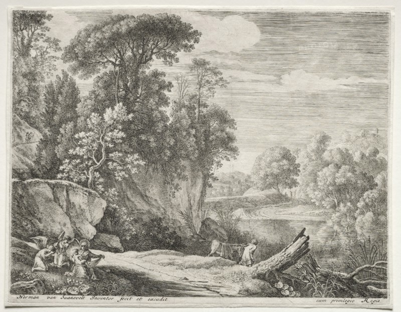 The Flight into Egypt: The Donkey Led to the River, c. 1652-1654. Herman van Swanevelt (Dutch, c. 1600-1655). Etching and engraving