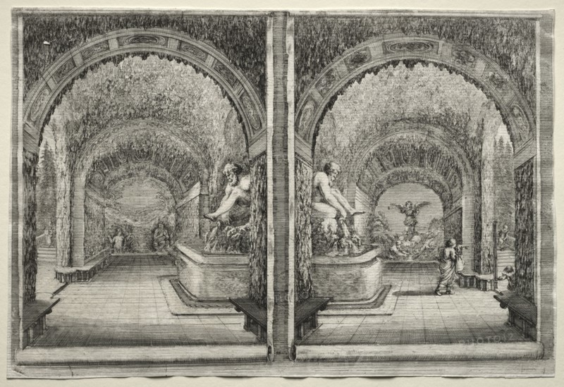 Views of the Villa of Pratolino:  Two Views of the Grotto. Stefano Della Bella (Italian, 1610-1664). Etching