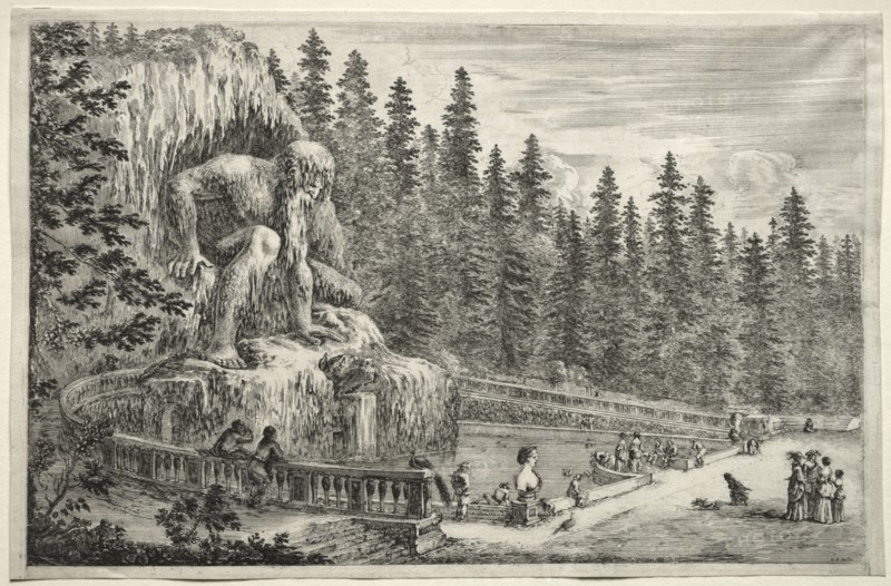 Views of the Villa of Pratolino:  Colossal Statue of the Apennines. Stefano Della Bella (Italian, 1610-1664). Etching