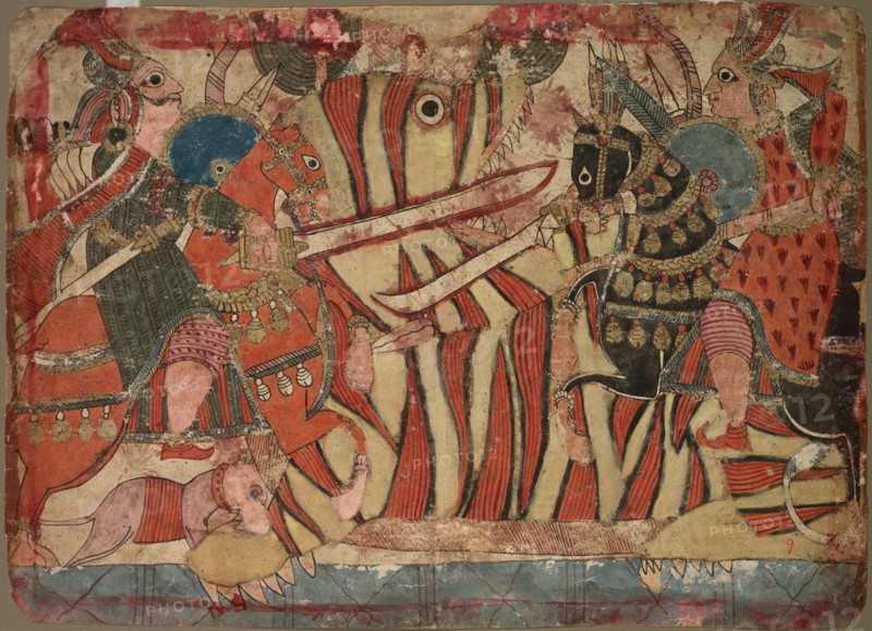 Illustration of the Mahabharata, c. 1800. India, Maharashtra, Paithan School, early 19th Century. Color on paper; overall: 29.2 x 40.7 cm (11 1/2 x 16 in.).