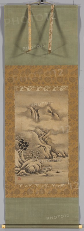 Seasonal Landscapes: Winter, mid- to late 1500s. Kano Hideyori (Japanese, active mid- to late 1500s). Hanging scroll, ink on paper; image: 64 x 36.1 cm (25 3/16 x 14 3/16 in.); with knobs: 152.8 x 54.9 cm (60 3/16 x 21 5/8 in.).