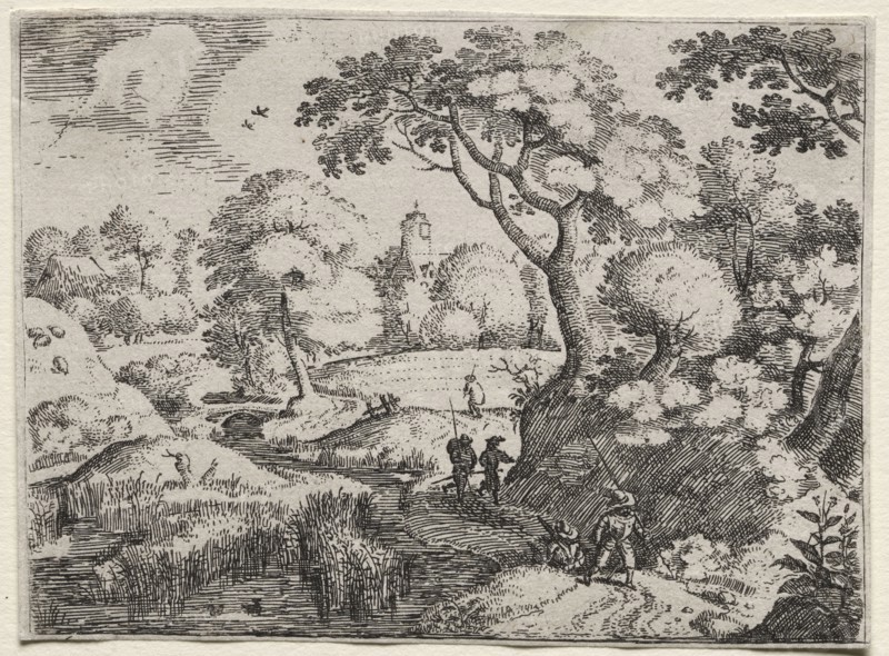 Six Landscapes:  Path Between Swamp and Wooded Bank, c. 1595. Jacob I Savery (Dutch, c1565/67-1602/3). Etching