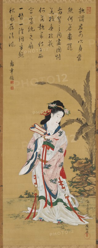 Chinese Beauty, late 1700s-early 1800s. Kubo Shunman (1757-1820). Hanging scroll, ink and color on silk; image: 96 x 37 cm (37 13/16 x 14 9/16 in.); overall: 184.2 x 53.3 cm (72 1/2 x 21 in.)