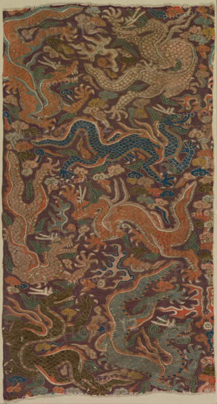 Dragons Chasing Flaming Pearls, 1200s or earlier. Central China, 13th century or earlier. Tapestry, silk and gold thread; overall: 60 x 32 cm (23 5/8 x 12 5/8 in.)