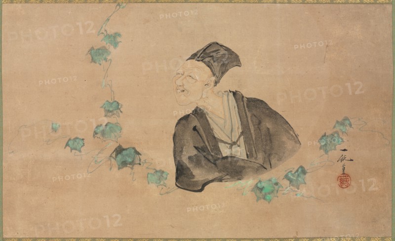 Portrait of Basho, 1700s. Ichijun (Japanese, active 1700s). Hanging scroll; ink and color on paper; painting only: 28.2 x 47 cm (11 1/8 x 18 1/2 in.); including mounting: 112.5 x 64.2 cm (44 5/16 x 25 1/4 in.).