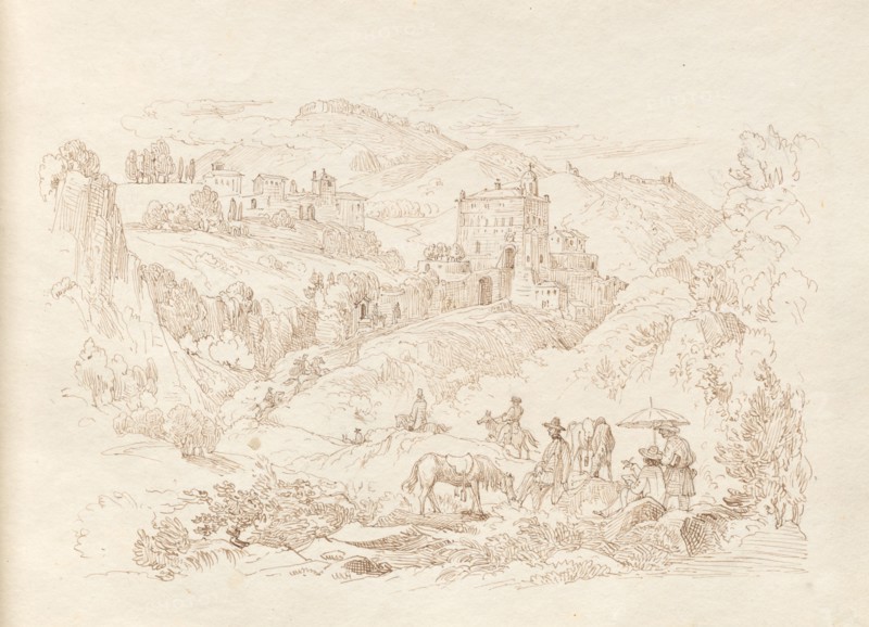 Album with Views of Rome and Surroundings, Landscape Studies, page 43a: Roman Landscape. Franz Johann Heinrich Nadorp (German, 1794-1876). Pen and ink